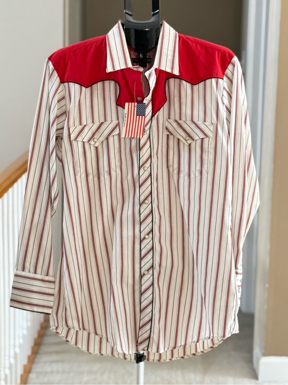 Vintage Kenny Roger’s Western Shirt Red-Accented Striped Snap Button Down